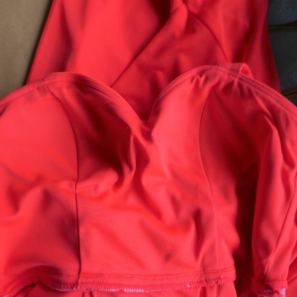 Cache Cocktail Dress Rhinestone Brooch Neon Red Ruched Padded Bra Zip Back USA 4 - Picture 13 of 15